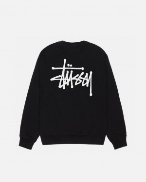 Stussy Basic Stüssy Pigment Dyed Crew Sweatshirts Heren Zwart Belgium | PEL-5488