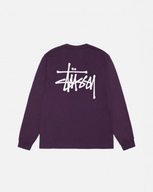 Stussy Basic Stussy LS Tee Pigment Dyed T-shirts Heren Paars Belgium | PUS-3901