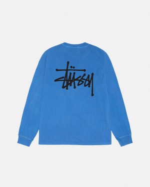 Stussy Basic Stussy LS Tee Pigment Dyed T-shirts Dames Blauw Belgium | KMC-8214