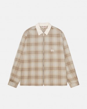 Stussy Frank Plaid Zip Shirt Overhemd Heren Bruin Belgium | IVD-9360