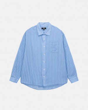 Stussy Light Weight Klassieke Shirt Overhemd Dames Blauw Belgium | YDX-6983