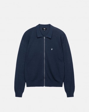 Stussy Light Weight Ls Zip Polo Topjes Heren Donkerblauw Belgium | EBU-7099