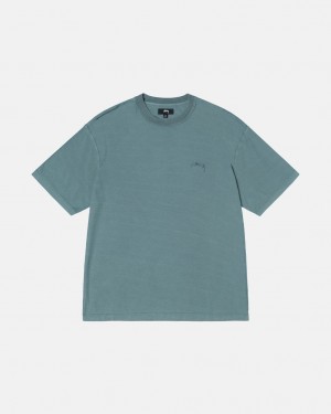 Stussy Pig. Dyed Inside Out Crew T-shirts Heren Turquoise Belgium | EVC-1622