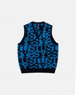 Stussy Stacked Trui Vest Trui Dames Donkerdonkerblauw Belgium | BIK-4193