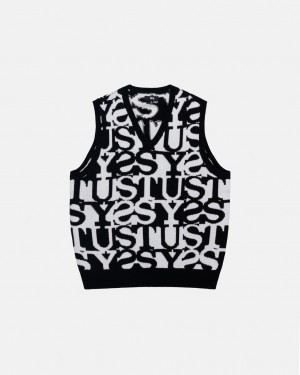 Stussy Stacked Trui Vest Trui Heren Wit Zwart Belgium | BES-3311