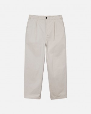 Stussy Twill Volume Geplooid Trouser Broek Heren Beige Belgium | RWU-1163