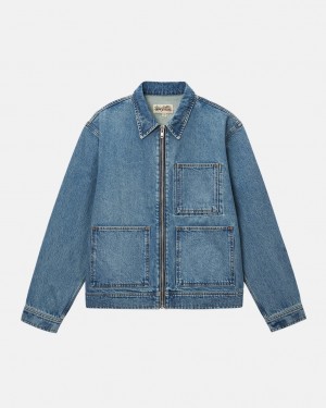 Stussy Zip Werk Jacket Denim Denim Heren Blauw Belgium | SAF-4588