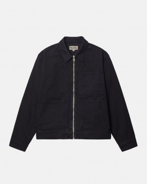 Stussy Zip Werk Jacket Overdyed Denim Heren Zwart Zwart Belgium | QBF-3706