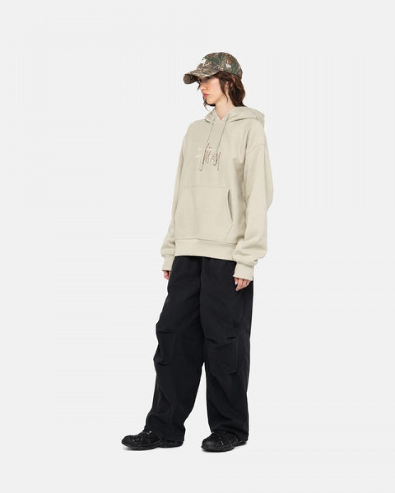 Stussy Basic Applique Hood Sweatshirts Dames Khaki Belgium | JAI-2777