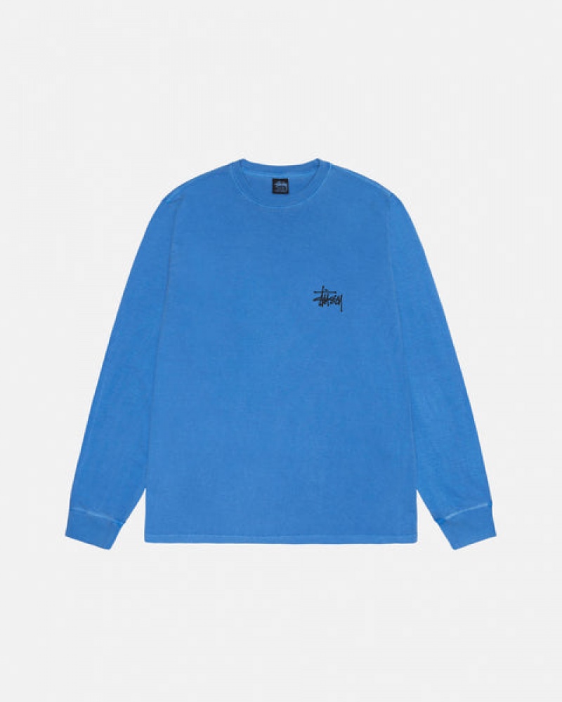 Stussy Basic Stussy LS Tee Pigment Dyed T-shirts Heren Blauw Belgium | YZG-7151