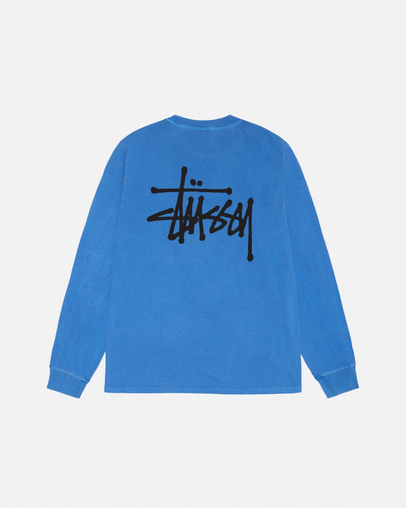 Stussy Basic Stussy LS Tee Pigment Dyed T-shirts Heren Blauw Belgium | YZG-7151