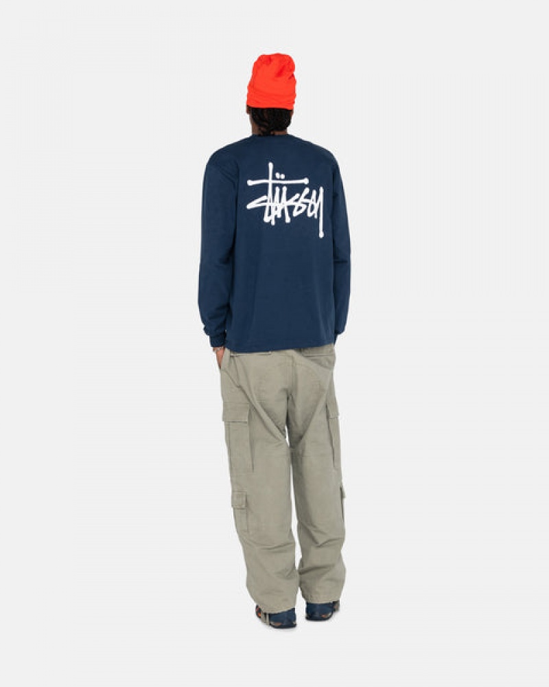 Stussy Basic Stussy Ls Tee T-shirts Heren Donkerblauw Belgium | AOV-3406