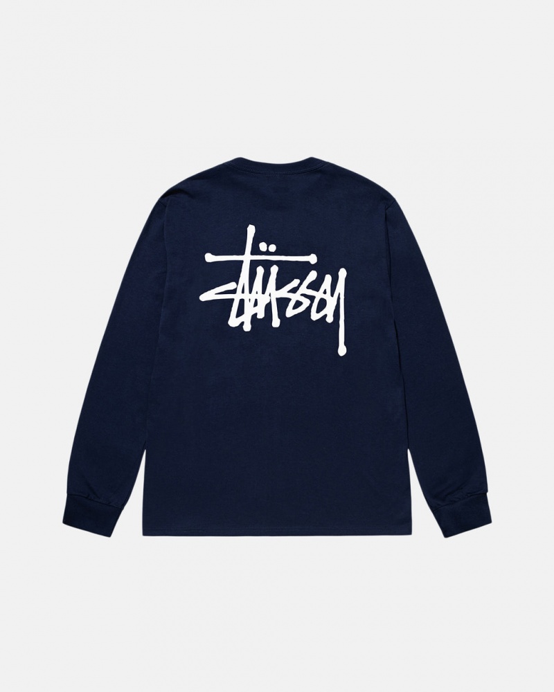 Stussy Basic Stussy Ls Tee T-shirts Heren Donkerblauw Belgium | AOV-3406