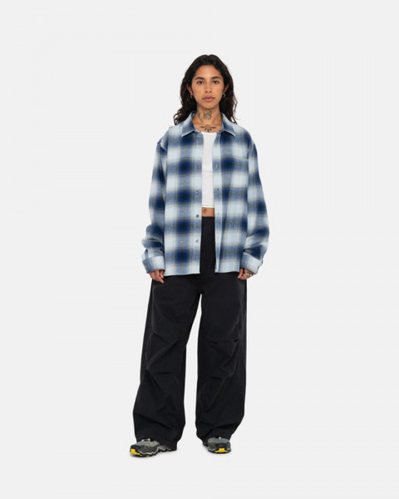 Stussy Bay Plaid Shirt Overhemd Heren Donkerblauw Belgium | KYQ-2918