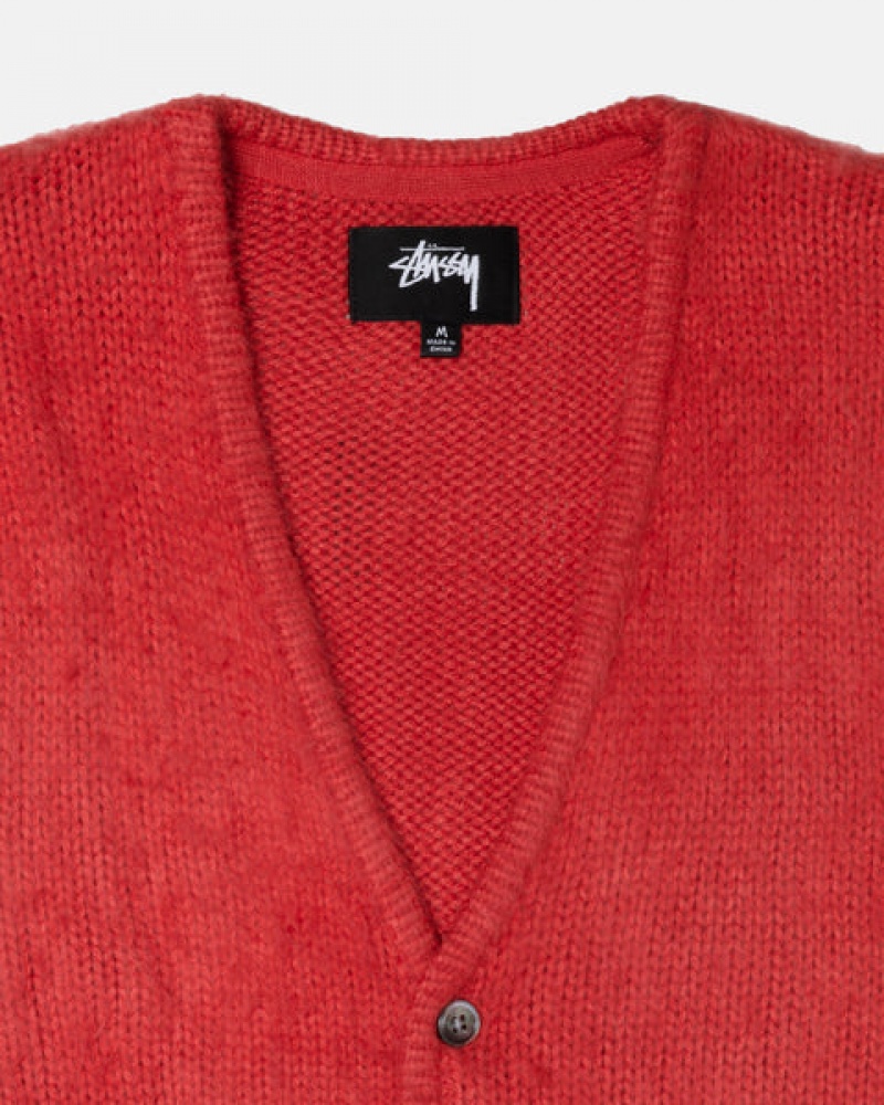 Stussy Brushed Cardigan Trui Dames Rood Belgium | XOJ-9415