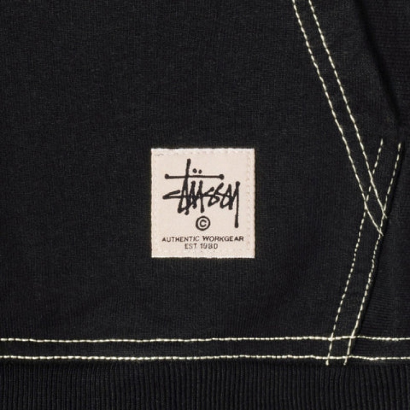 Stussy Contrast Stitch Label Hoodie Hoodie Heren Zwart Belgium | VZA-1179