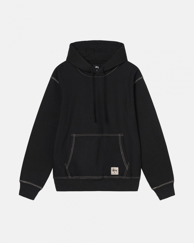 Stussy Contrast Stitch Label Hoodie Hoodie Heren Zwart Belgium | VZA-1179