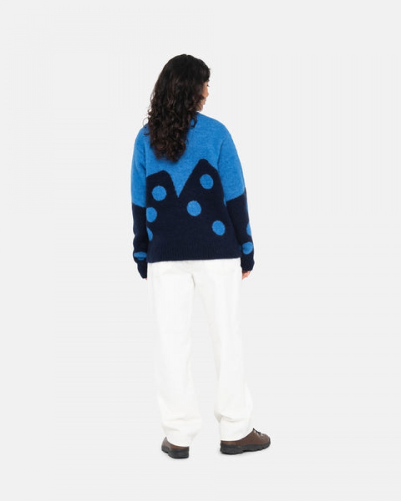 Stussy Dice Fuzzy Crew Trui Dames Blauw Belgium | ZHT-5179