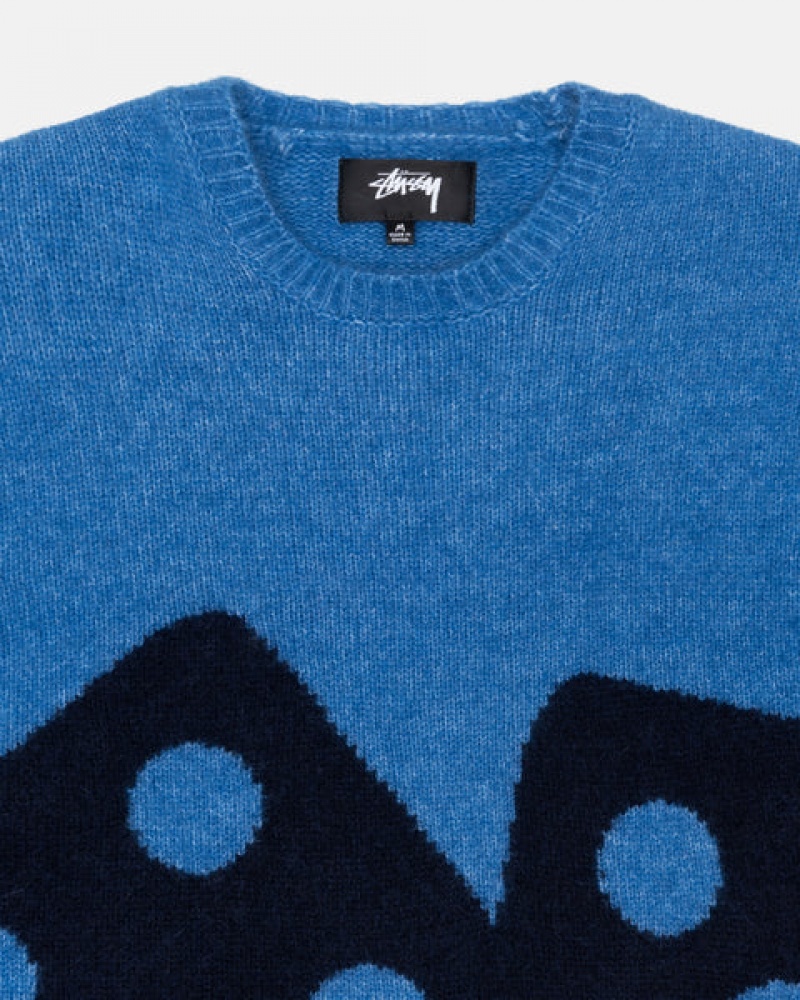 Stussy Dice Fuzzy Crew Trui Dames Blauw Belgium | ZHT-5179