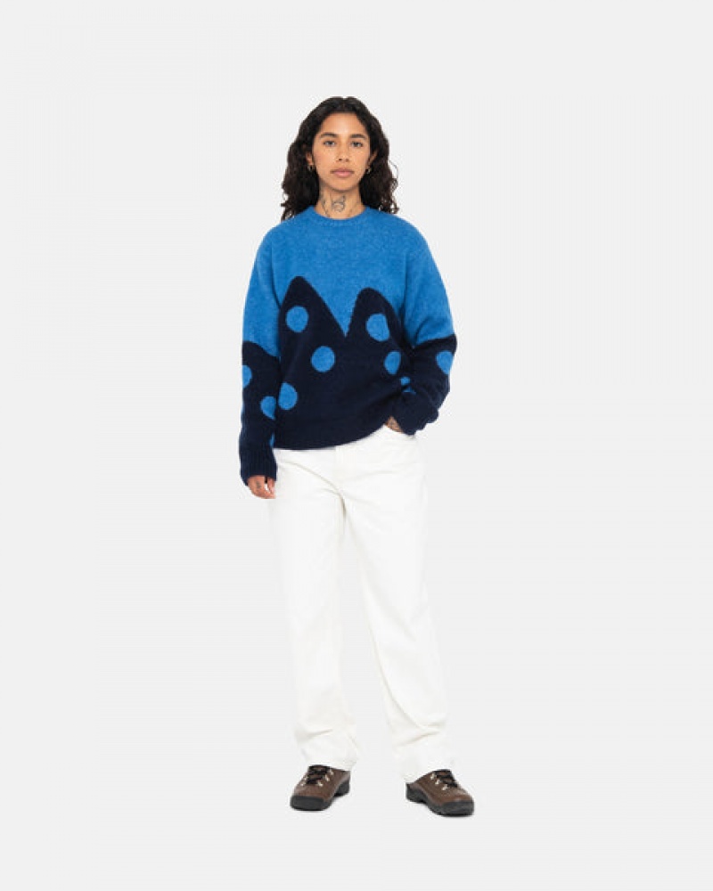 Stussy Dice Fuzzy Crew Trui Dames Blauw Belgium | ZHT-5179