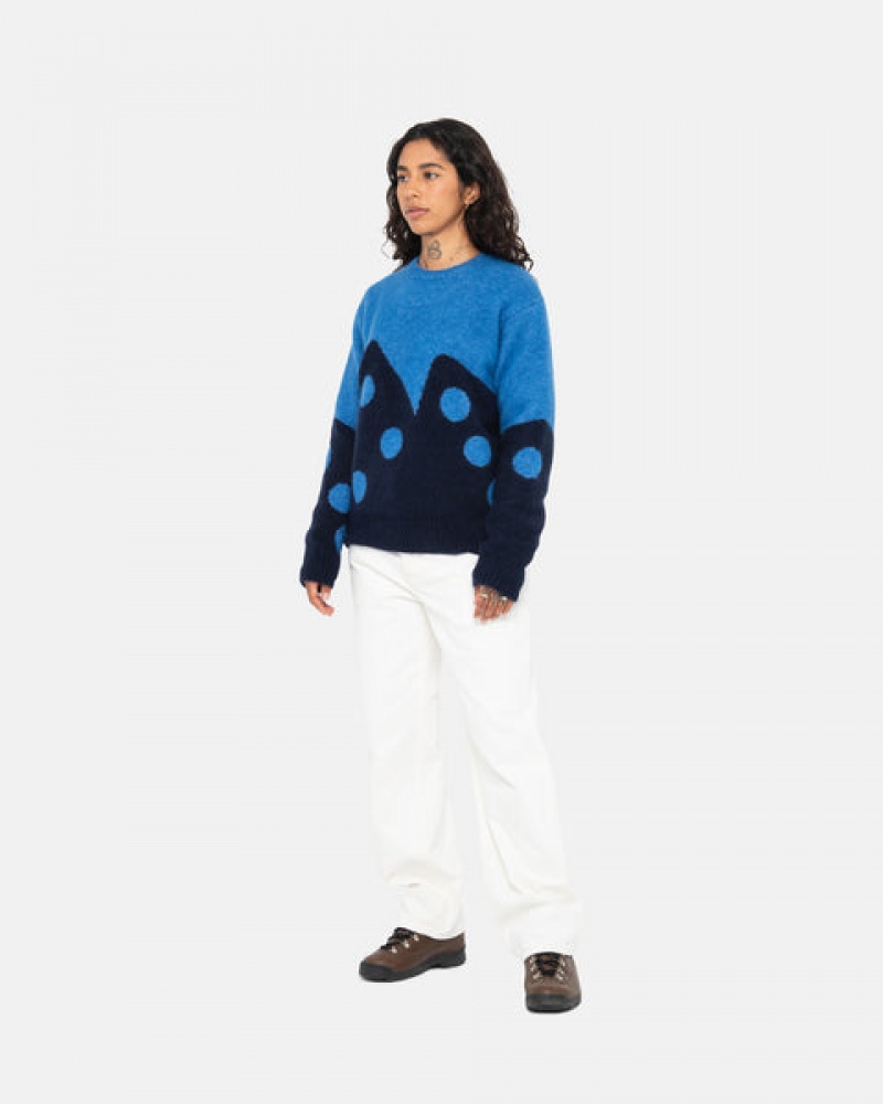 Stussy Dice Fuzzy Crew Trui Dames Blauw Belgium | ZHT-5179