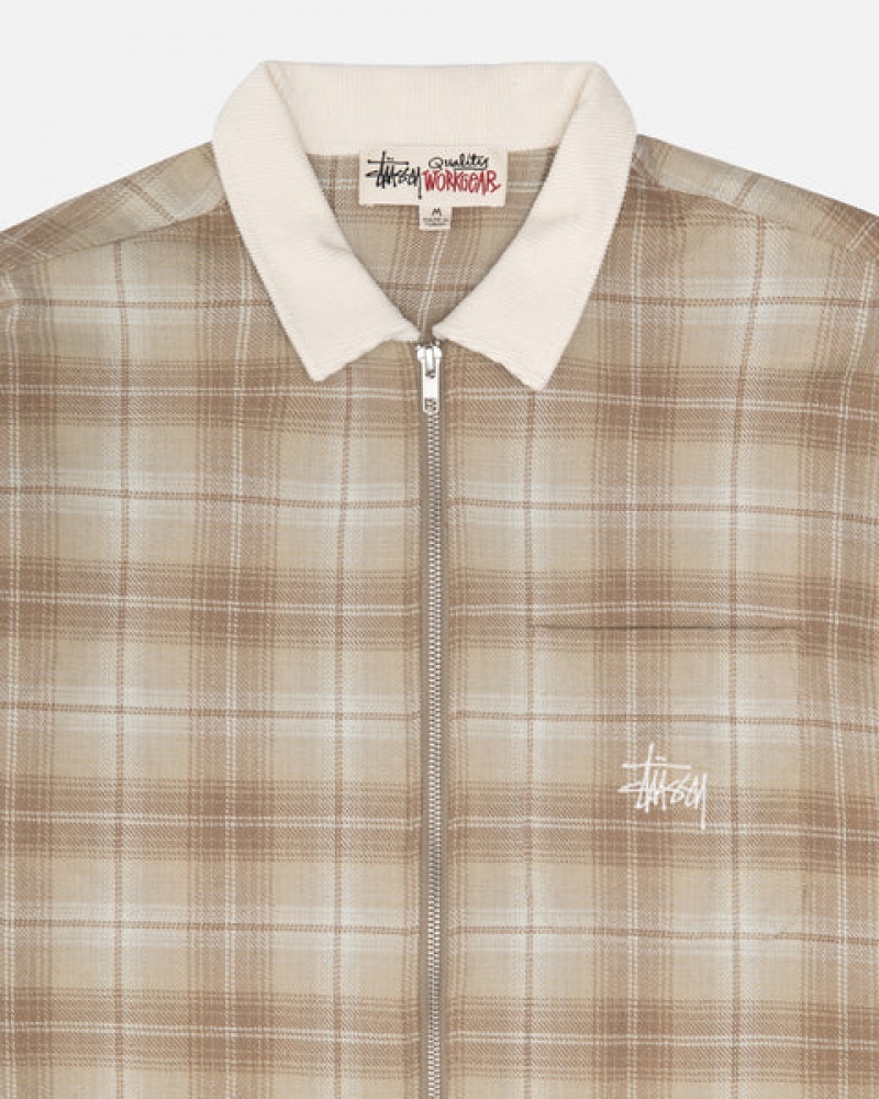 Stussy Frank Plaid Zip Shirt Overhemd Dames Bruin Belgium | HRO-9465