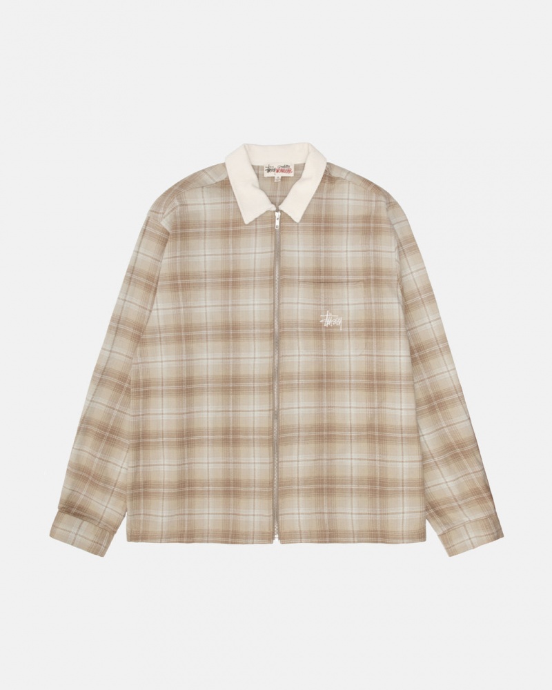 Stussy Frank Plaid Zip Shirt Overhemd Dames Bruin Belgium | HRO-9465