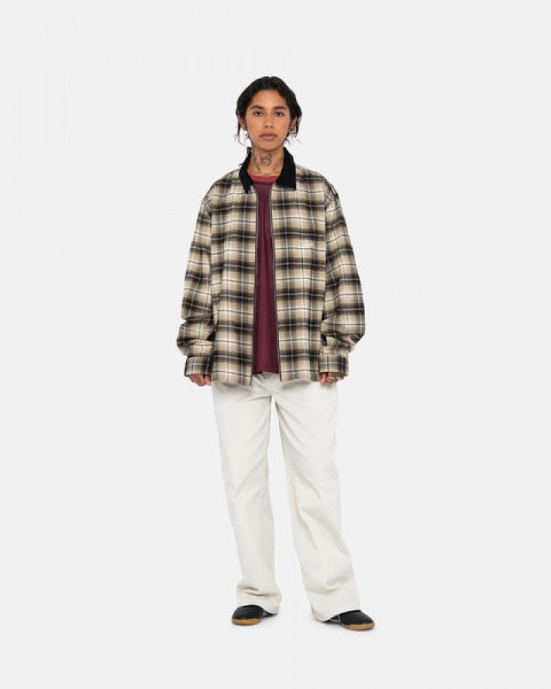 Stussy Frank Plaid Zip Shirt Overhemd Dames Donkergrijs Belgium | FXV-5028