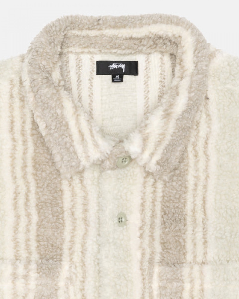 Stussy Gestreept Sherpa Shirt Overhemd Dames Beige Belgium | SSK-0015