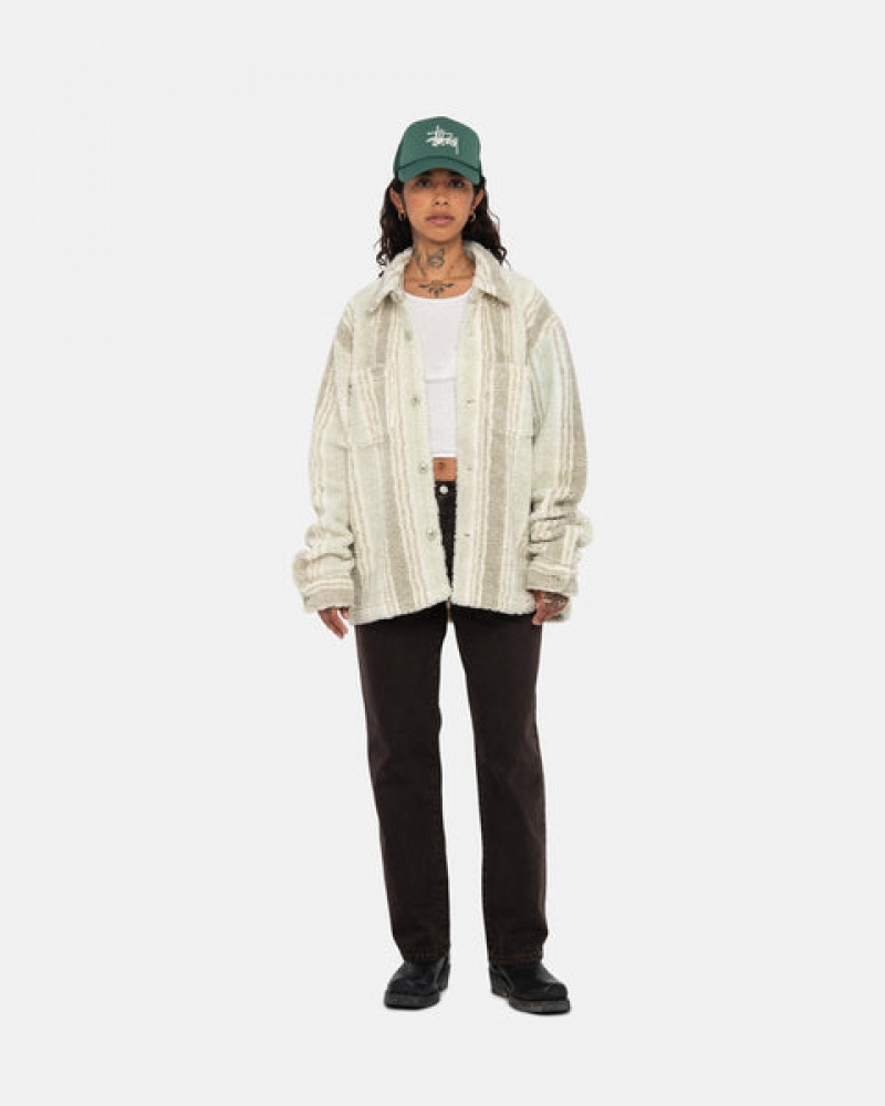 Stussy Gestreept Sherpa Shirt Overhemd Dames Beige Belgium | SSK-0015