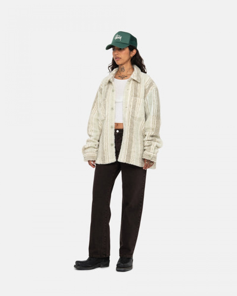 Stussy Gestreept Sherpa Shirt Overhemd Dames Beige Belgium | SSK-0015