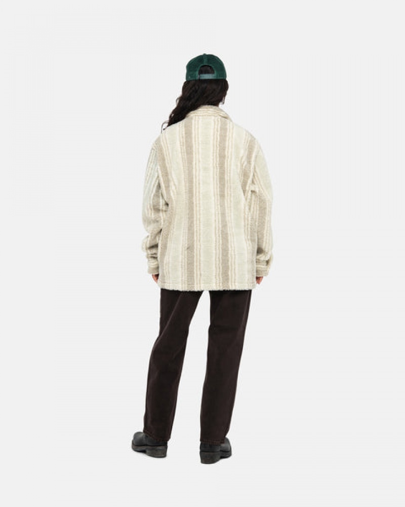 Stussy Gestreept Sherpa Shirt Overhemd Dames Beige Belgium | SSK-0015