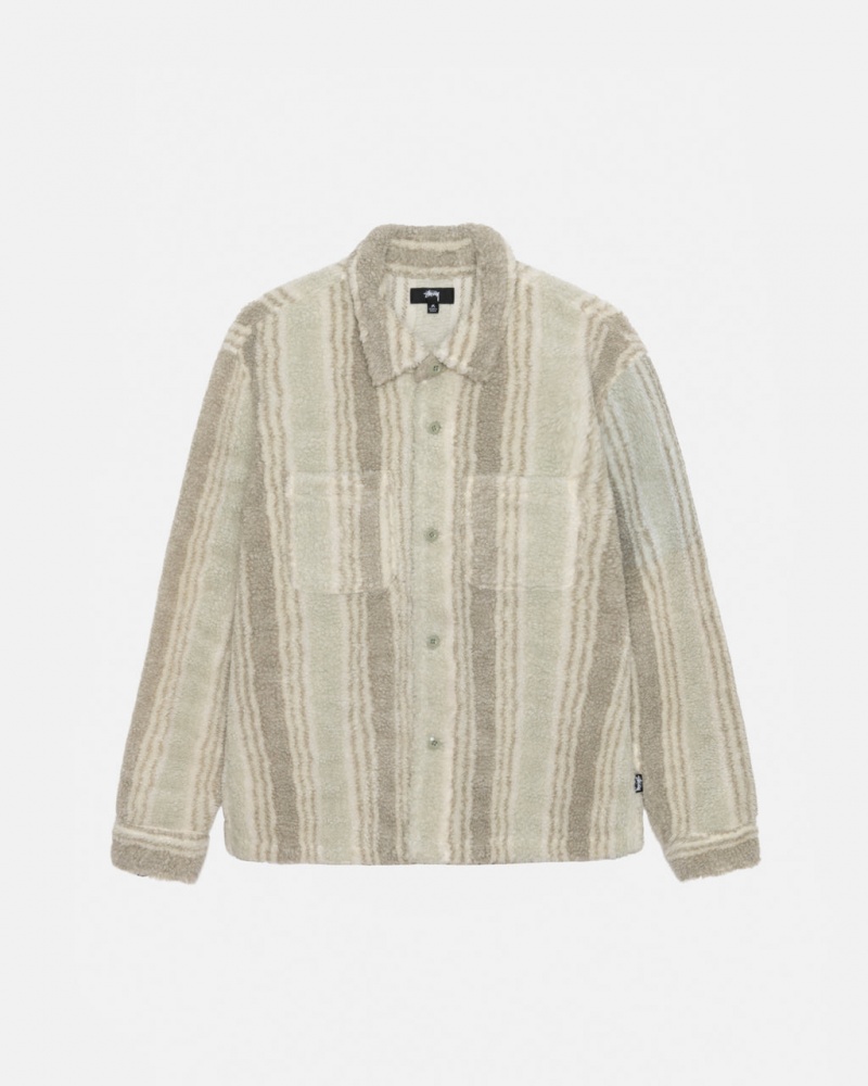 Stussy Gestreept Sherpa Shirt Overhemd Dames Beige Belgium | SSK-0015