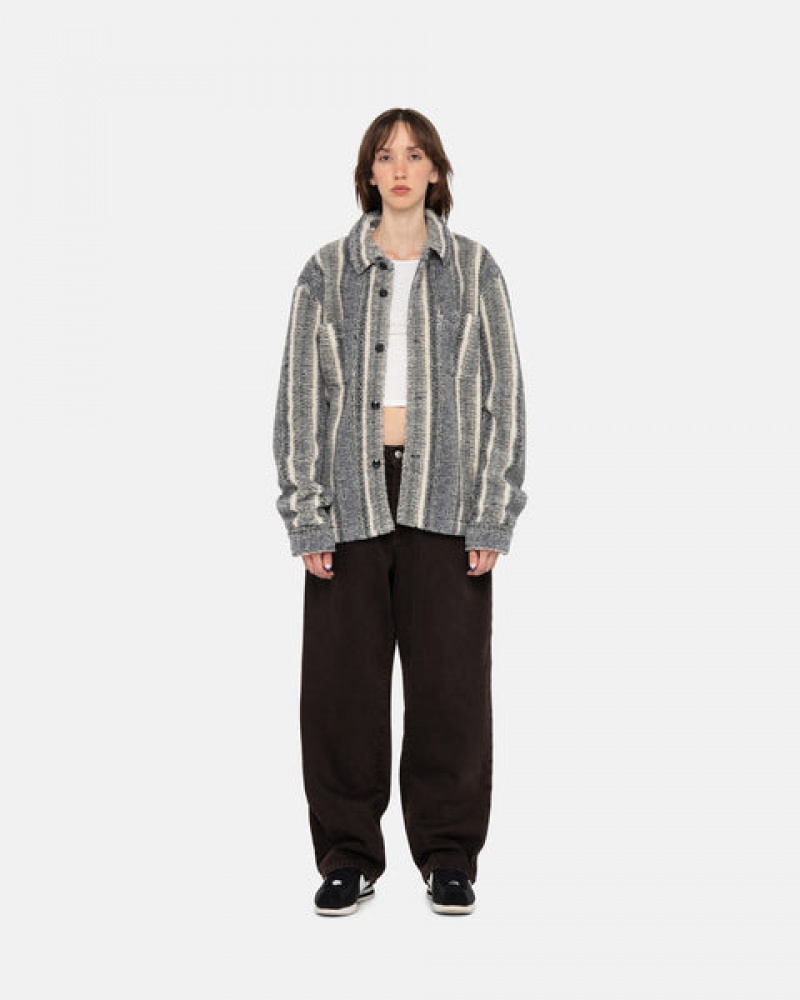 Stussy Gestreept Sherpa Shirt Overhemd Dames Charcoal Belgium | YRA-1639