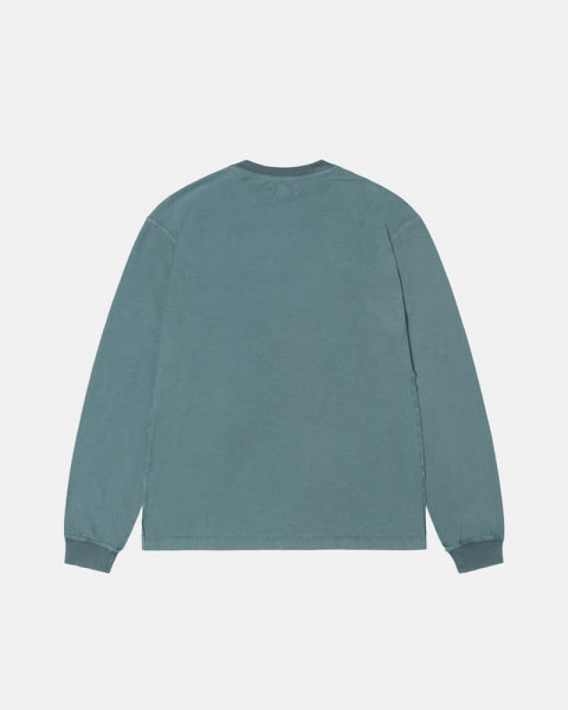 Stussy Lazy Ls Tee T-shirts Heren Turquoise Belgium | LMI-7415