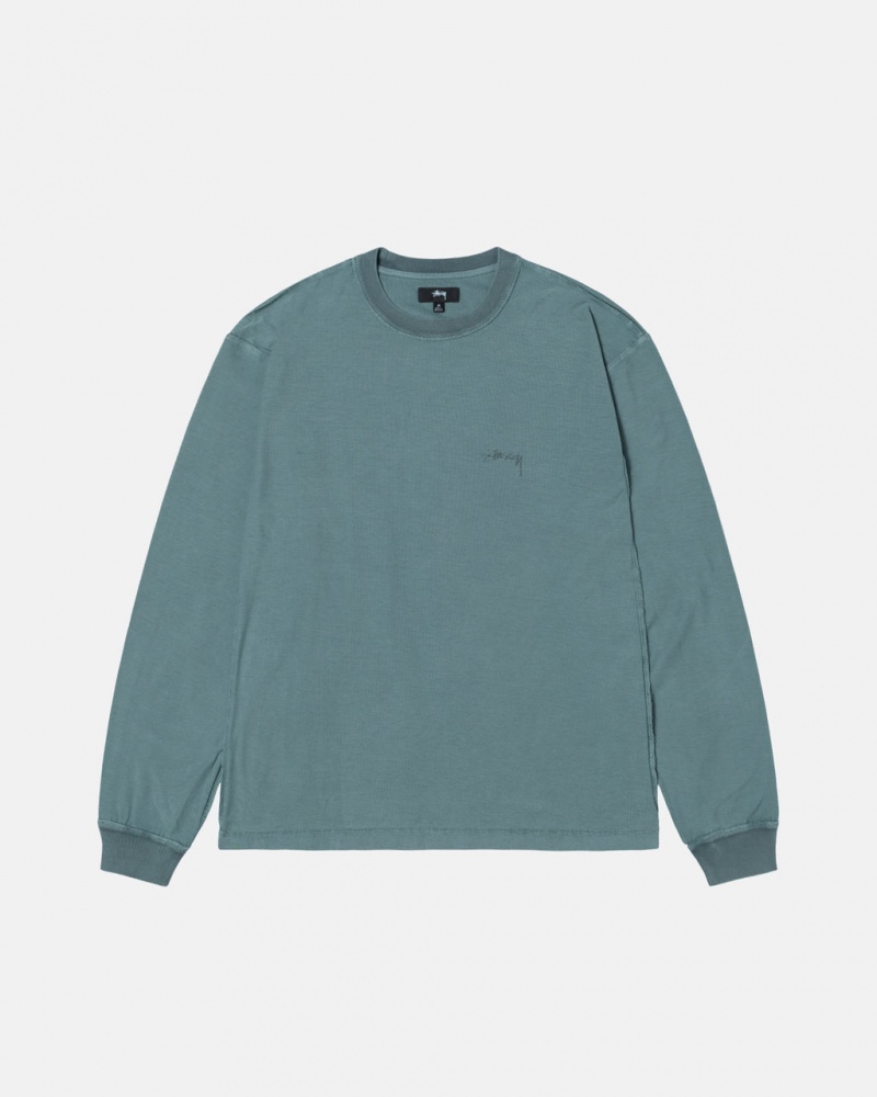 Stussy Lazy Ls Tee T-shirts Heren Turquoise Belgium | LMI-7415