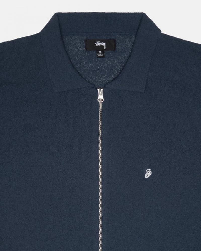 Stussy Light Weight Ls Zip Polo Topjes Dames Donkerblauw Belgium | IVX-3255