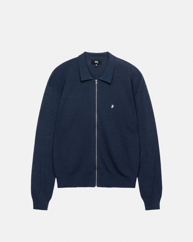 Stussy Light Weight Ls Zip Polo Topjes Heren Donkerblauw Belgium | EBU-7099