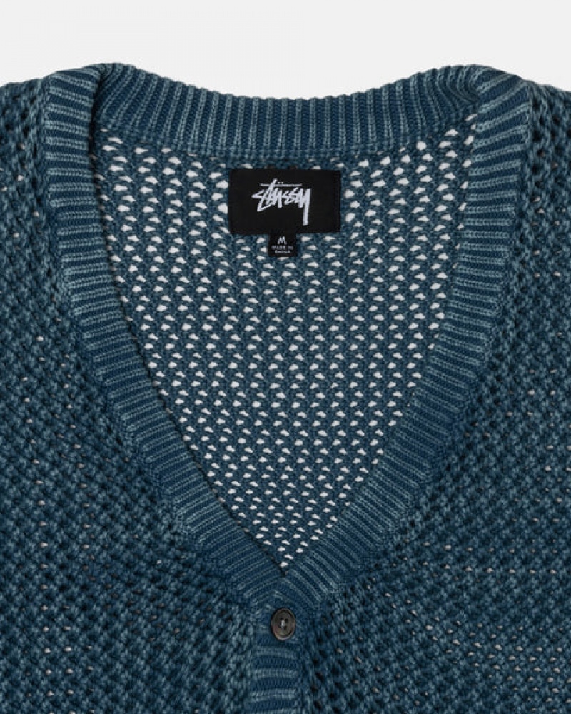 Stussy Loose Gauge Cardigan Trui Dames Blauw Belgium | YTQ-0021