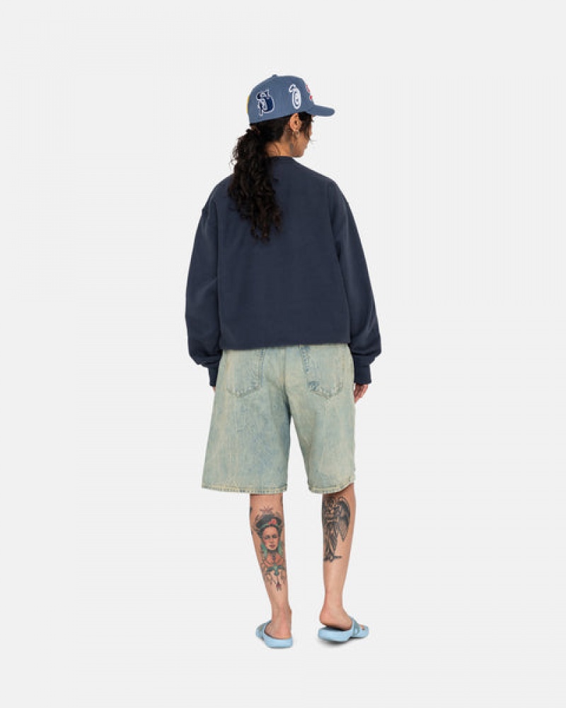 Stussy Overdyed Stock Logo Crew Sweatshirts Heren Donkerblauw Belgium | ITZ-2710