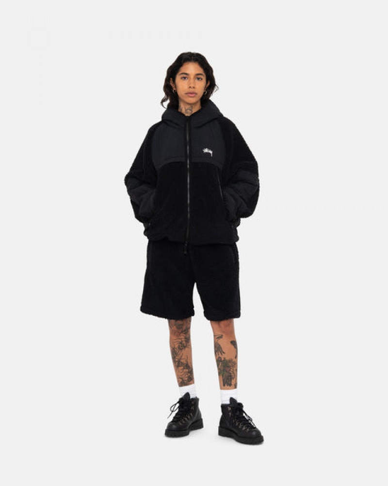 Stussy Sherpa Paneled Met Capuchon Jacket Jassen Heren Zwart Belgium | QDV-7388