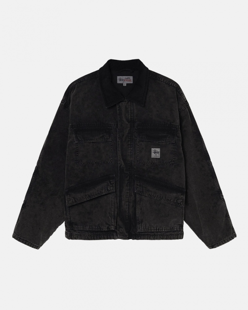 Stussy Shop Jacket Washed Canvas Jassen Heren Zwart Belgium | PDX-3761