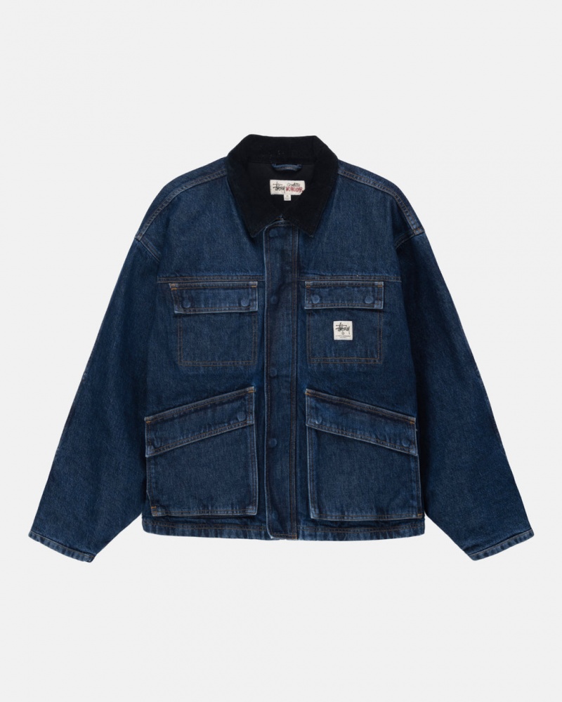 Stussy Shop Jacket Washed Denim Jassen Heren Blauw Belgium | CUA-8659