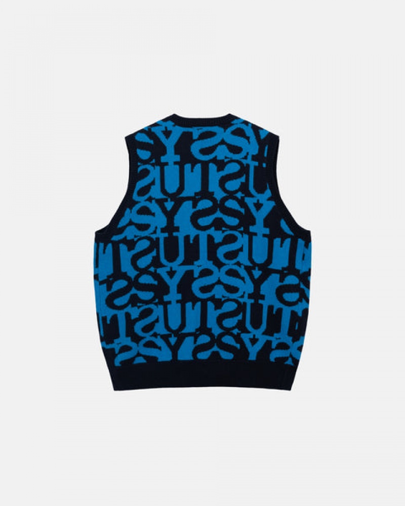 Stussy Stacked Trui Vest Trui Dames Donkerdonkerblauw Belgium | BIK-4193