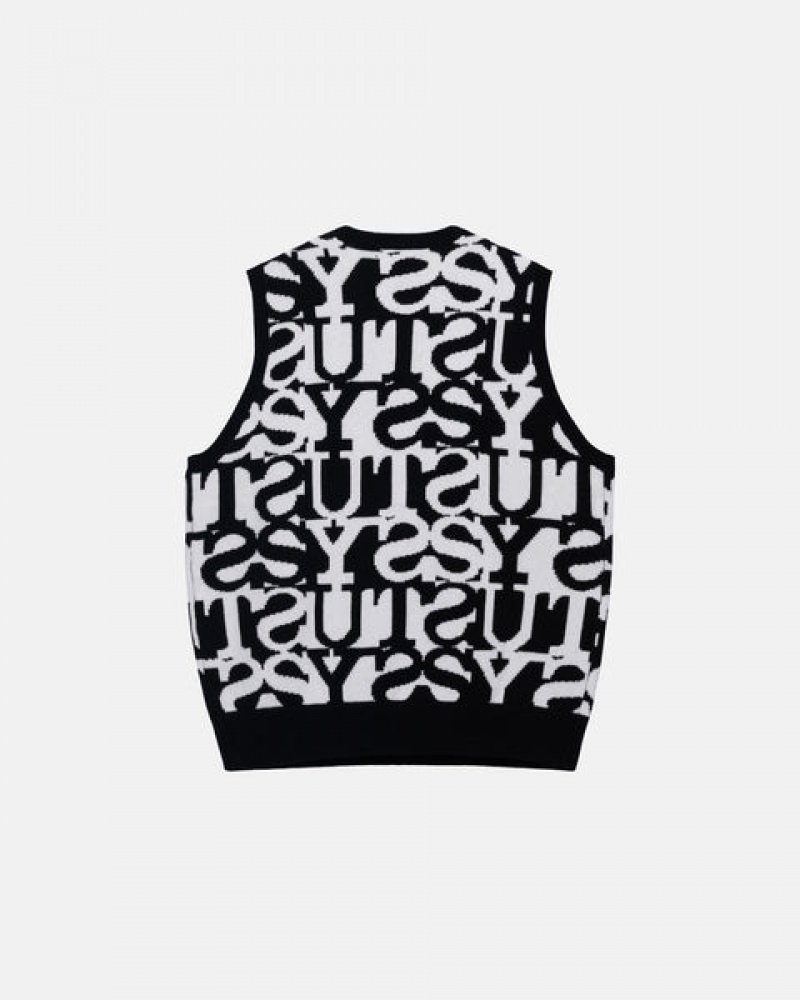 Stussy Stacked Trui Vest Trui Dames Wit Zwart Belgium | HEY-9399