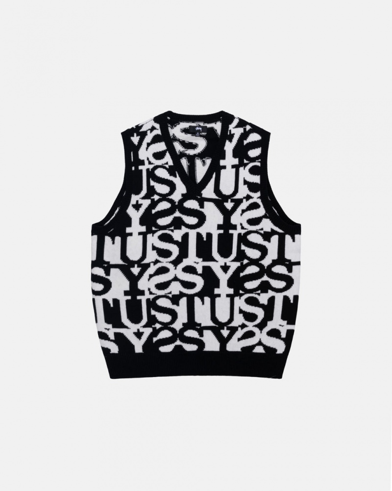 Stussy Stacked Trui Vest Trui Dames Wit Zwart Belgium | HEY-9399