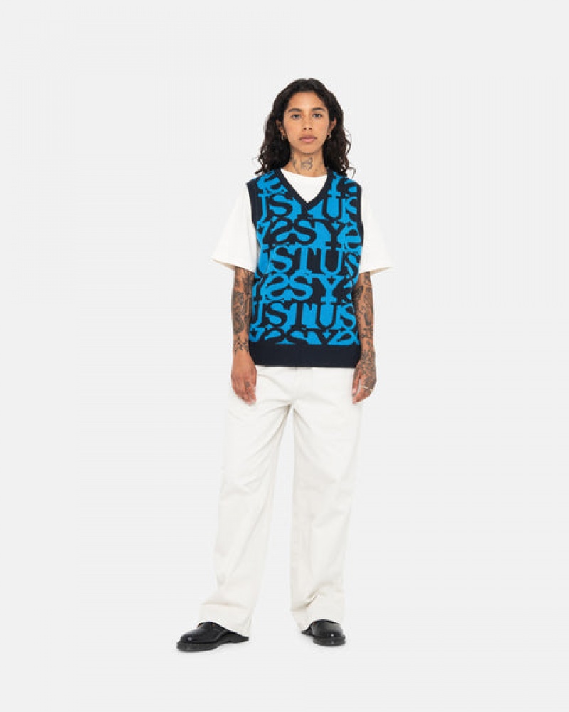 Stussy Stacked Trui Vest Trui Heren Donkerdonkerblauw Belgium | NCW-5109