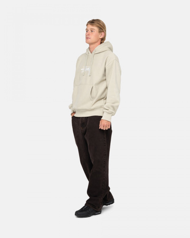 Stussy Stock Logo Applique Hood Sweatshirts Heren Khaki Belgium | IGU-8664