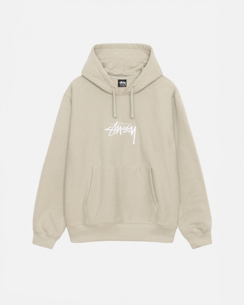 Stussy Stock Logo Applique Hood Sweatshirts Heren Khaki Belgium | IGU-8664