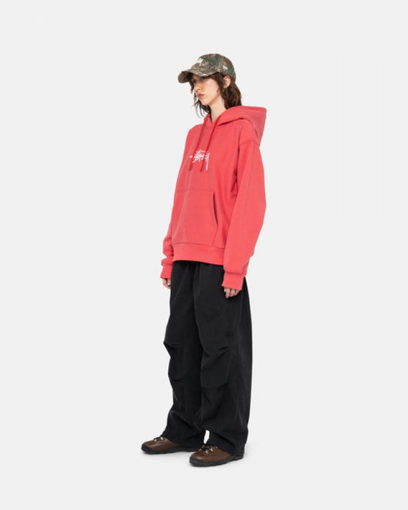 Stussy Stock Logo Applique Hood Sweatshirts Heren Rood Belgium | OIL-8118